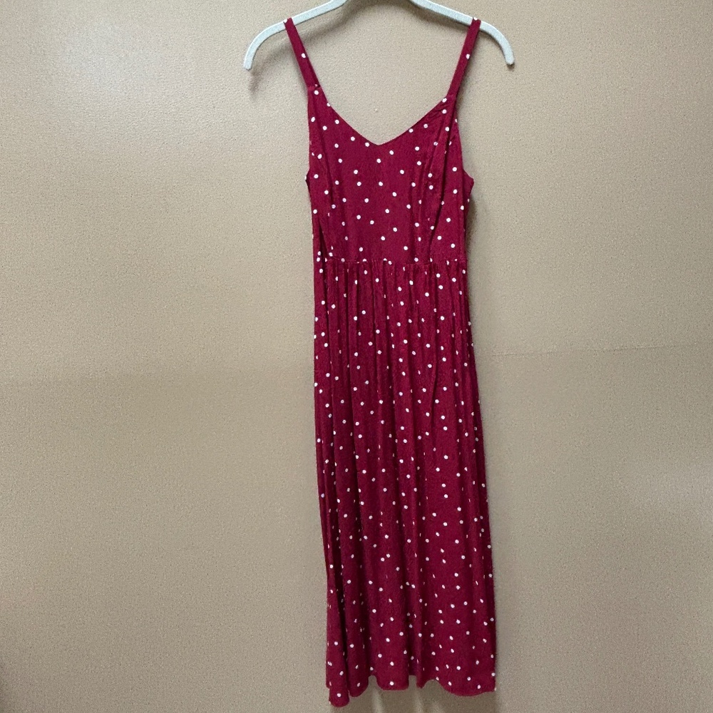 Old Navy Cranberry/White Polka Dot Cami Maxi Dress Size XS NWT